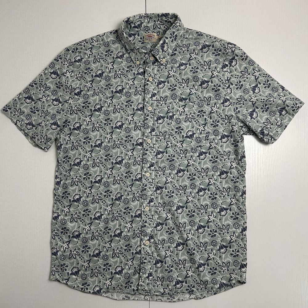 Faherty Breeze Hemp Blend Button Down Shirt Men's Large Blue Floral Short Sleeve